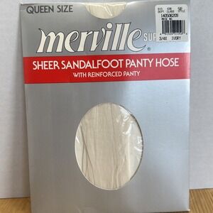 Merville Supreme Pantyhose 3/4X Ivory Sheer Sandalfoot Vtg 80s Queen Size